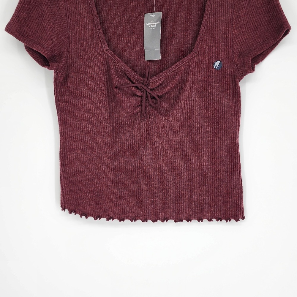 A&F NWT Sweetheart Neckline Ribbed Knit Top Large Y2K Minimalist Chocolate Brown - Picture 3 of 7